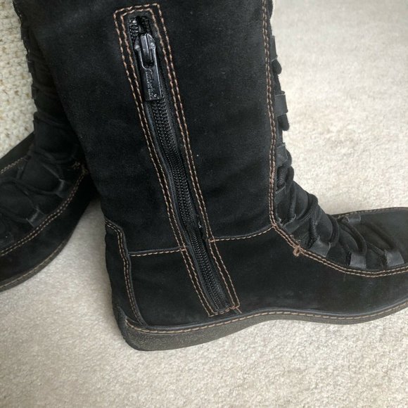 TIMBERLAND MOORLAND Tall Boots Lace Up Zip Black Suede Leather Size 8M - Picture 7 of 12